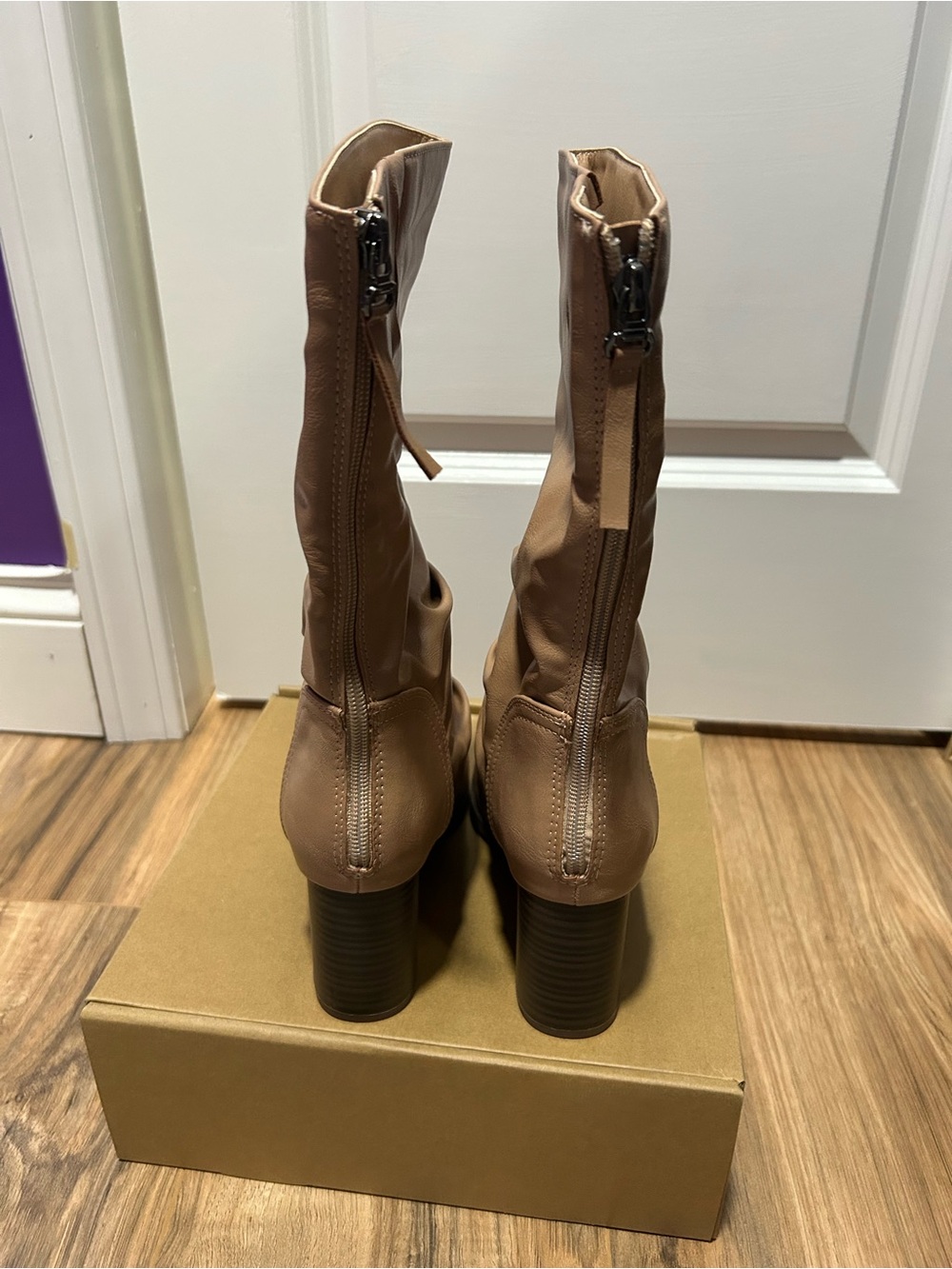 Journee Collection Sequoia Slouchy Tan Mid-Calf Heel Boots - Picture 2 of 6